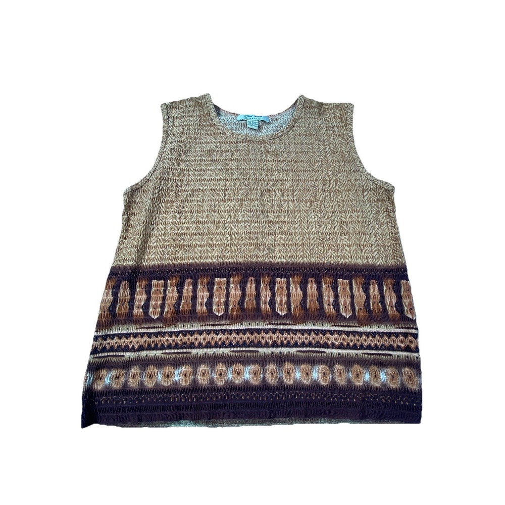 Vintage Pleat Pleat Rafael Tank‎ Women Medium Brown Textured Crinkle Boho Top